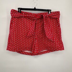 St. Johns Bay Red Geometric Diamond Tie Waist Shorts Womens 18 5 Inch Inseam